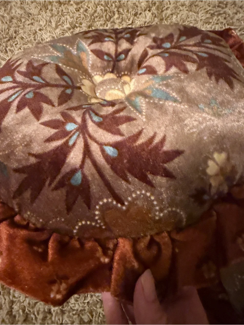 Vintage Velvet Ruffled Tufted Throw Pillows Pair Boho Cottagecore 70s 2 PC